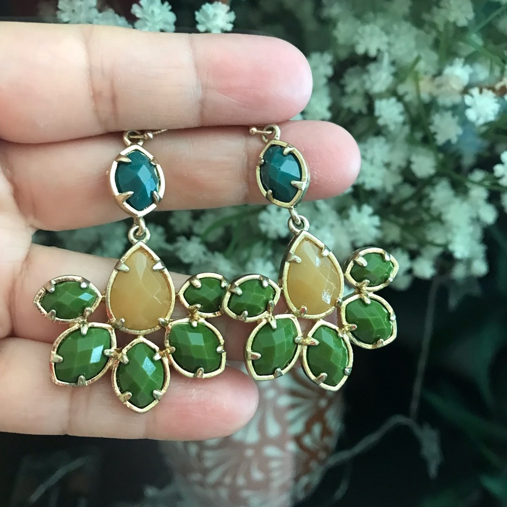 Green and Gold Drop Earrings